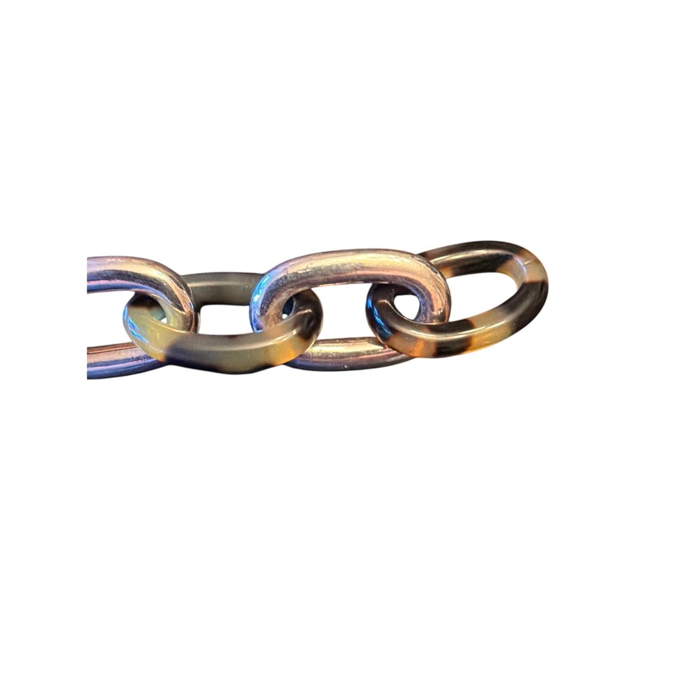 Ralph Lauren Bracelet Silver Tortoiseshell Mixed Media Chain Link Chunky RL Logo - Picture 4 of 4